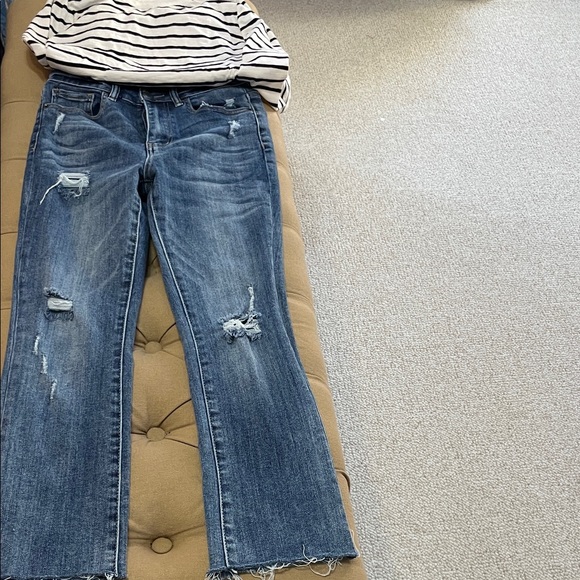 Risen Jeans Denim - RISEN Blue Distressed Straight Leg Jeans